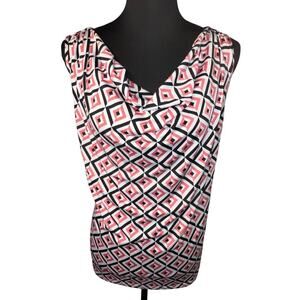 GNW womens size L cascading pleated black white pink geometric sleeveless blouse